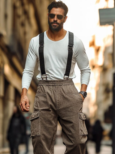 Functional Twill Cotton Suspender Pants Pants coofandy 