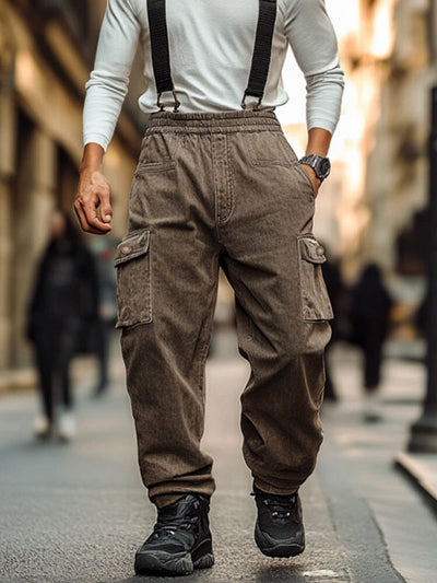 Functional Twill Cotton Suspender Pants Pants coofandy 