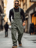 Utility Twill Cotton Cargo Overalls Pants coofandy Grey M 