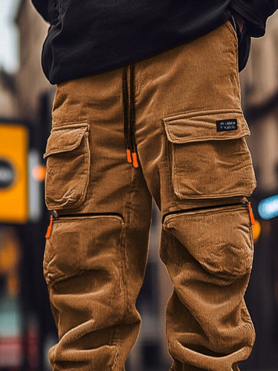 Corduroy Multi Pockets Cargo Pants Pants coofandy 