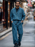 Elegant Denim Shirt Pants Set Sets coofandy Blue M 