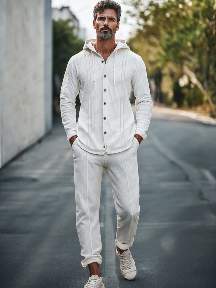 Leisure Hooded Shirt Pants Set Sets coofandy White M 