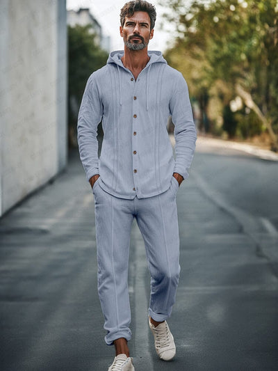 Leisure Hooded Shirt Pants Set Sets coofandy Blue M 