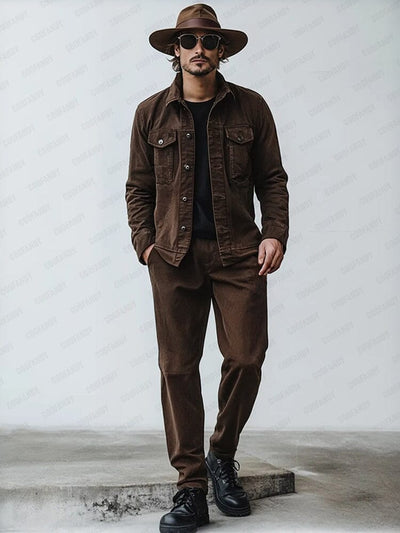 Classic 100% Cotton Cargo Jacket Set Sets coofandy Brown M 