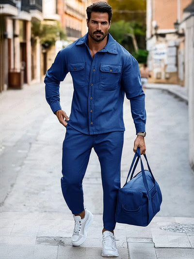 Urban Fashion 100% Cotton Cargo Set Sets coofandy Blue M 