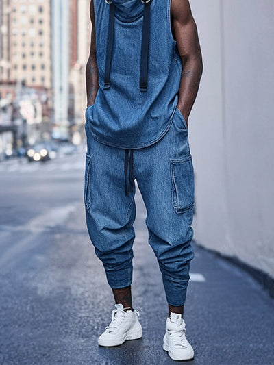 Active Denim 2-Piece Streetwear Set Sets coofandy 