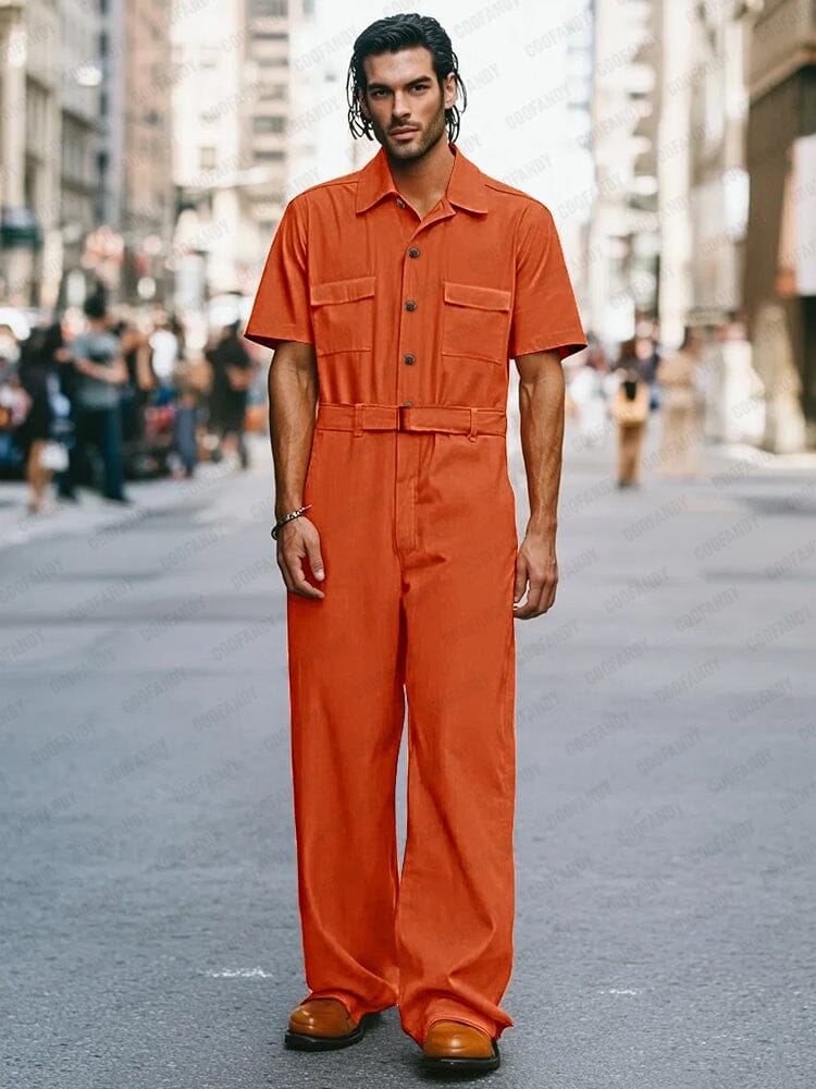 Trendy 100% Cotton Workwear Jumpsuit Jumpsuit coofandy Orange M 