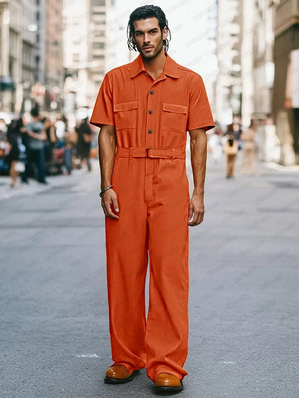 Trendy 100% Cotton Workwear Jumpsuit Jumpsuit coofandy Orange M 