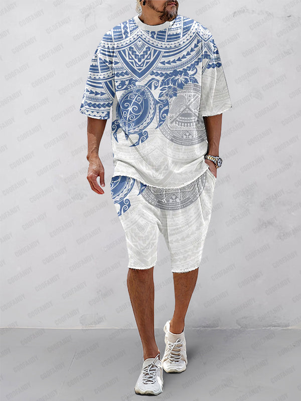 Casual Unique Printed T-Shirt Shorts Set