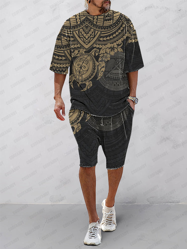 Casual Unique Printed T-Shirt Shorts Set