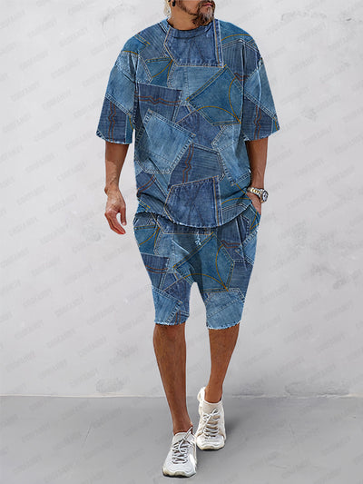 Casual Denim Print Matching Set