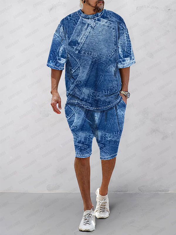 Casual Denim Print Matching Set