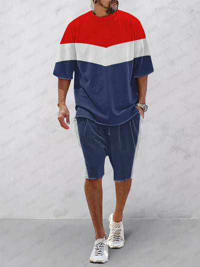 Athleisure Tri-Color Loose T-Shirt Set