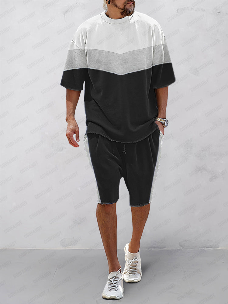 Athleisure Tri-Color Loose T-Shirt Set