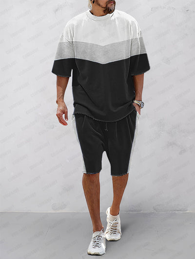 Athleisure Tri-Color Loose T-Shirt Set