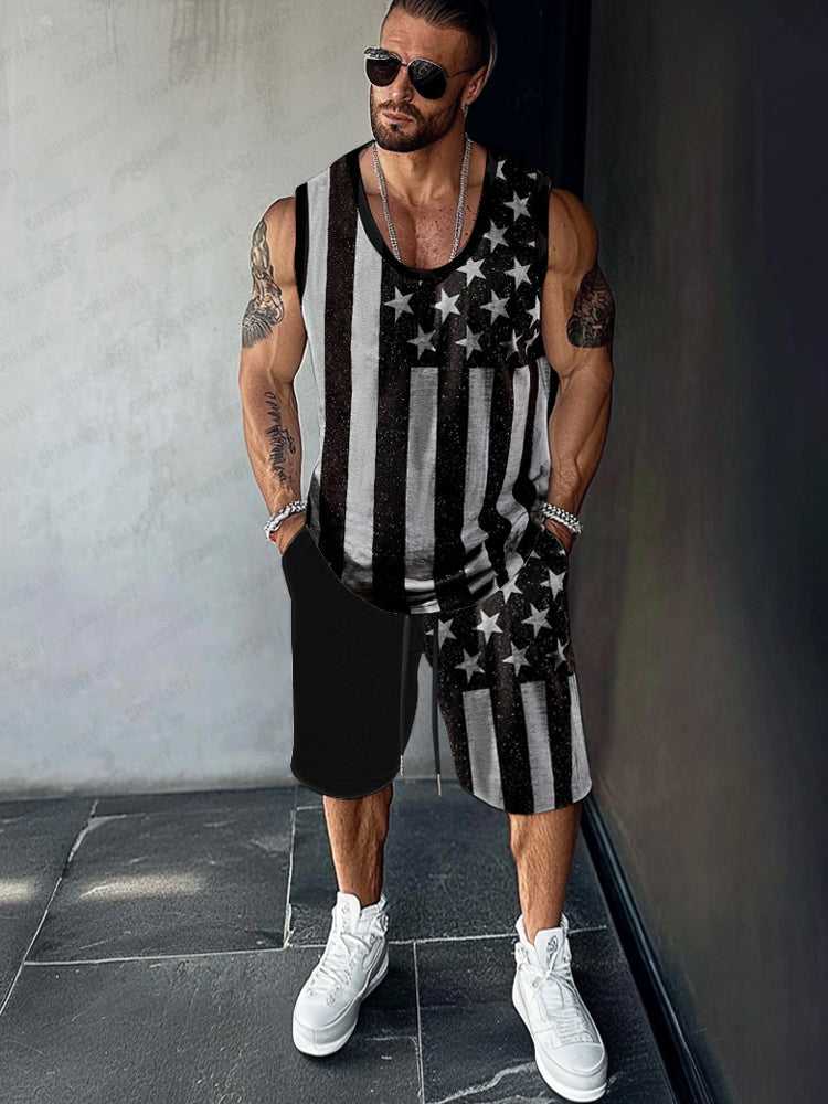 Athleisure Flag Printed Tank Top Set