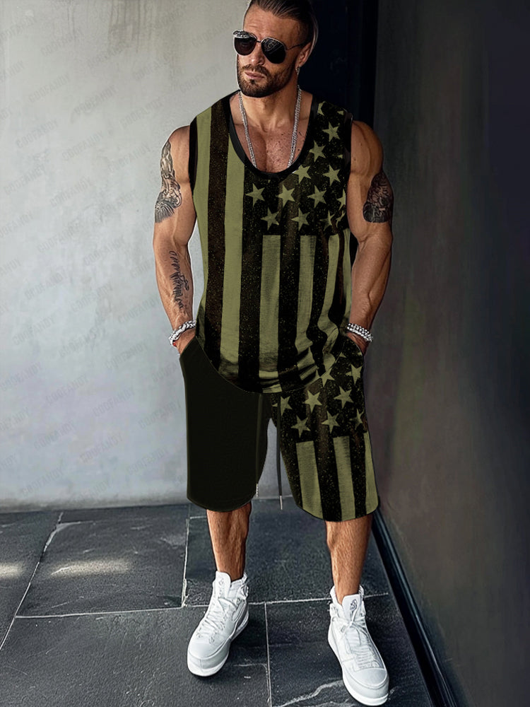 Athleisure Flag Printed Tank Top Set