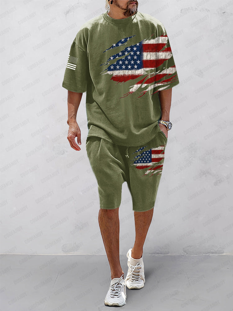 Casual Relaxed Flag Printed T-Shirt Set