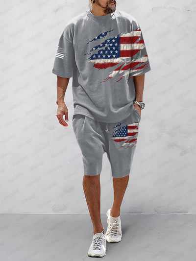 Casual Relaxed Flag Printed T-Shirt Set