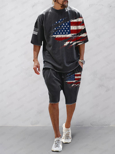 Casual Relaxed Flag Printed T-Shirt Set