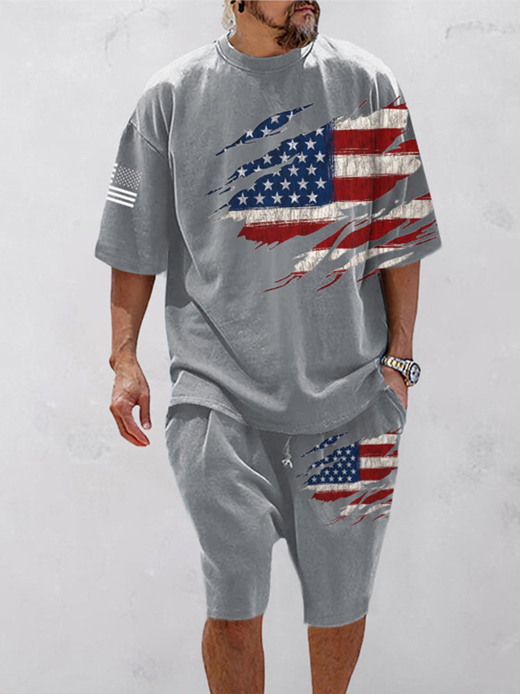 Casual Relaxed Flag Printed T-Shirt Set