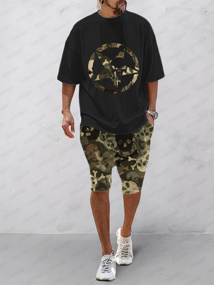 Casual Camo Skull Print Sports Set