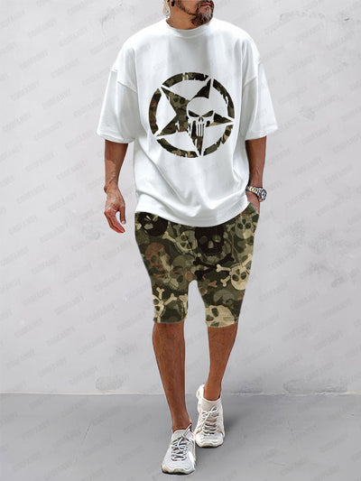 Casual Camo Skull Print Sports Set