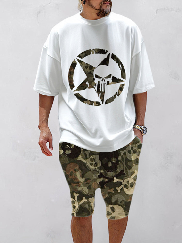 Casual Camo Skull Print Sports Set