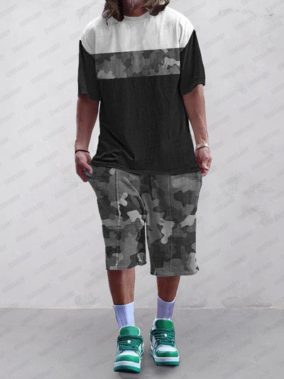 Casual Versatile Camo Print T-Shirt Set