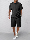 Simple Chic Textured Polo Shirt Set