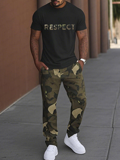 Casual Military Camo Print T-Shirt Set