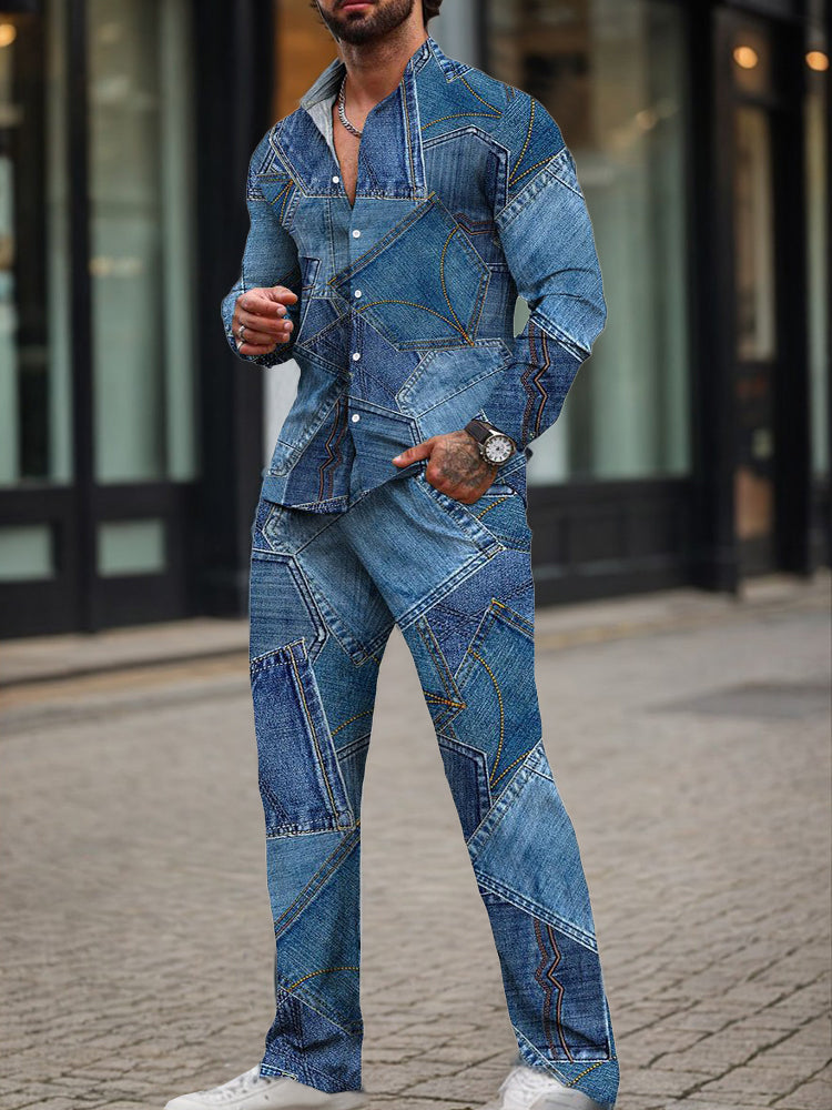Modern Denim Print 2-Piece Set – COOFANDY