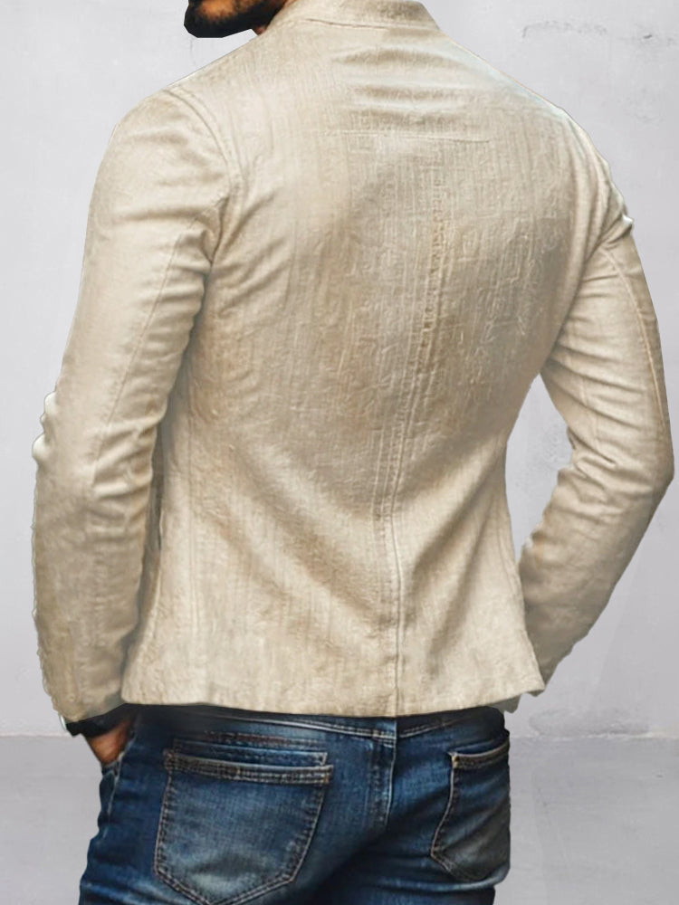 Floral Embroidered Cotton Linen Blazer