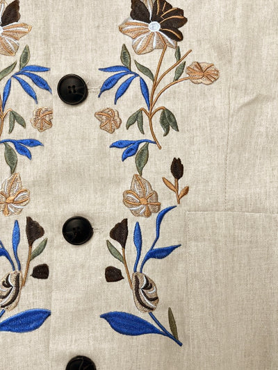 Floral Embroidered Cotton Linen Blazer