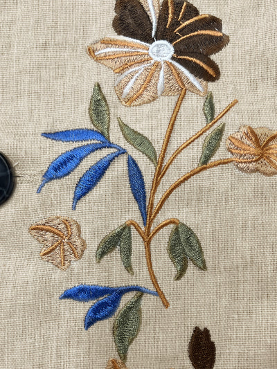 Floral Embroidered Cotton Linen Blazer