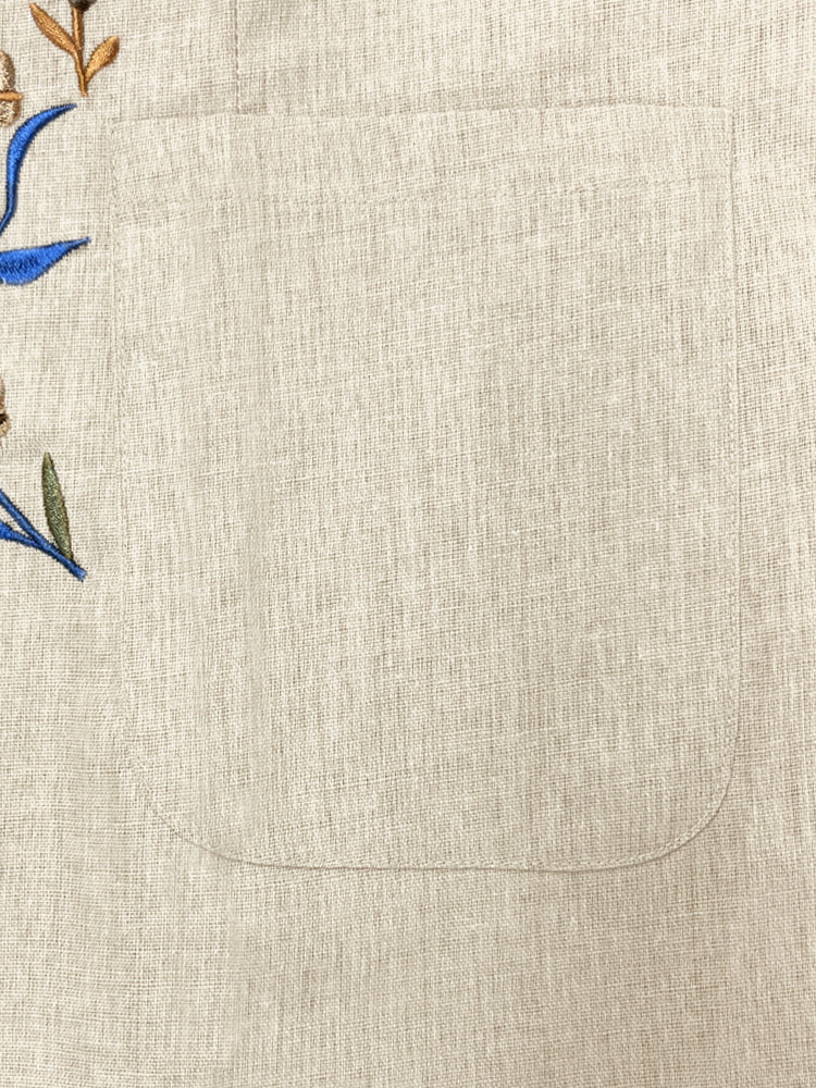 Floral Embroidered Cotton Linen Blazer