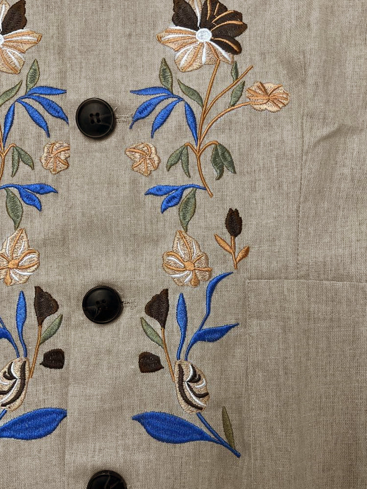 Floral Embroidered Cotton Linen Blazer
