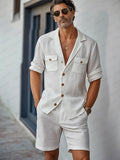 Minimal Casual Cotton Blazer Shorts Set