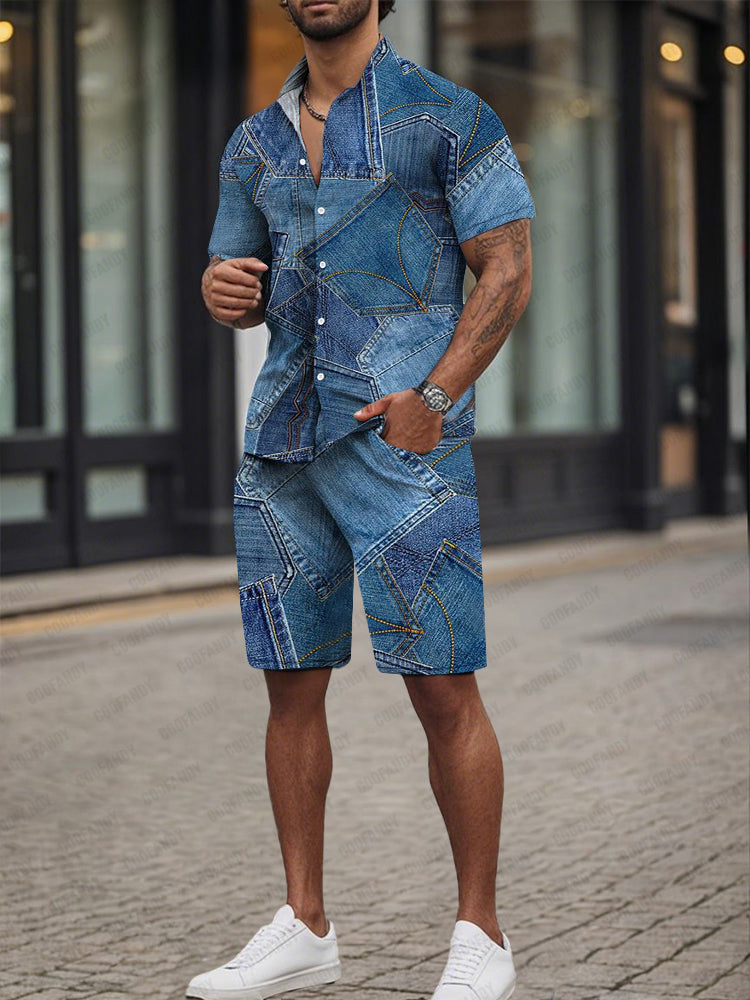 Stylish Denim Look Printed 2 Piece Set