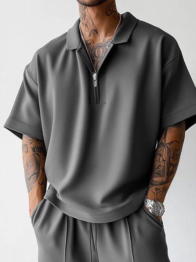 Urban Casual Polo Shirt Pants Set