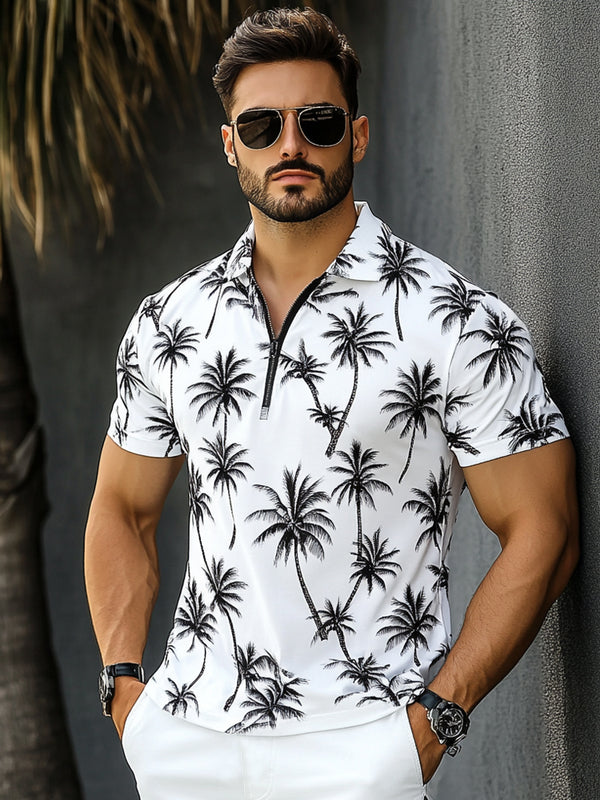 Classic Fit Coconut Tree Print Polo Shirt
