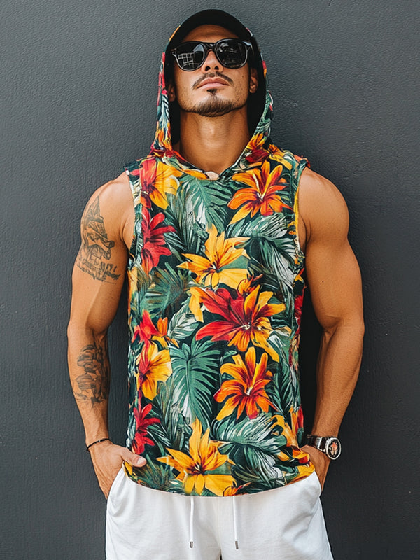 Resort Style Print Hooded Tank Top