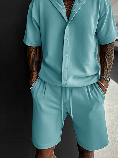 Simple Chic Hooded Shirt Shorts Set