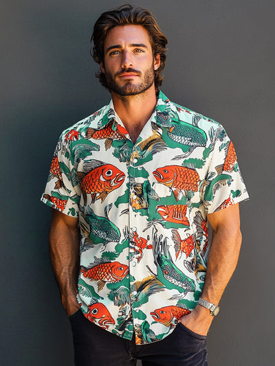 Casual Koi Fish Print Hawaiian Shirt