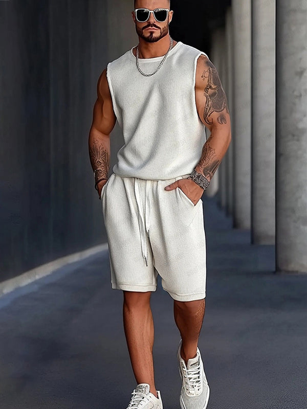 Athleisure Textured Tank Top Shorts Set
