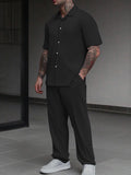 Casual Pit-stripe Textured Shirt Set