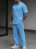 Casual Pit-stripe Textured Shirt Set