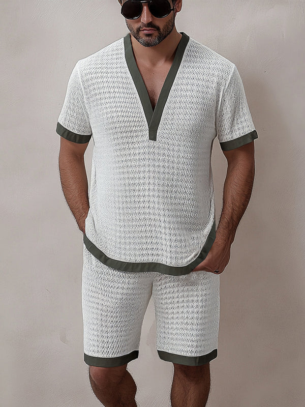 Trendy Contrast Trim Knit Casual Set