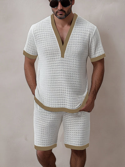 Trendy Contrast Trim Knit Casual Set