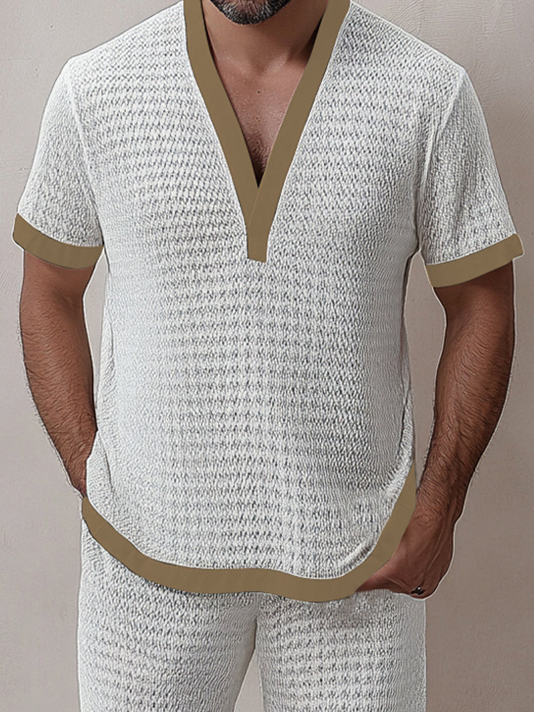 Trendy Contrast Trim Knit Casual Set